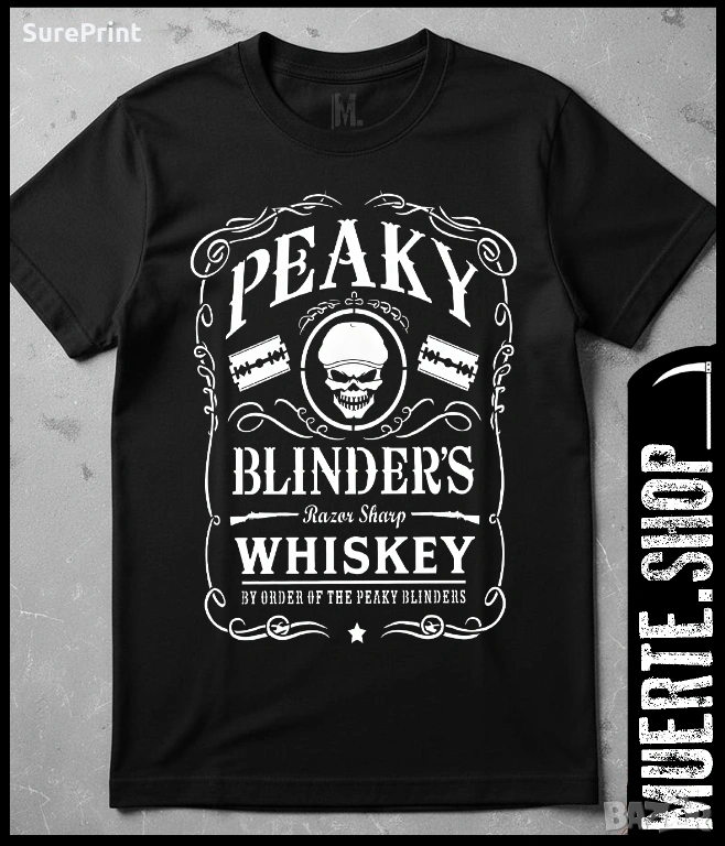 Черна тениска PEAKY BLINDERS WHISKEY с винтидж уиски дизайн., снимка 1