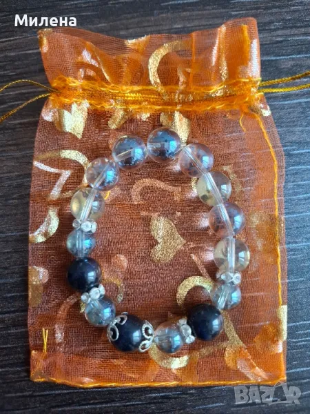 Гривна от планински кристал и турмалин - 10 мм, снимка 1