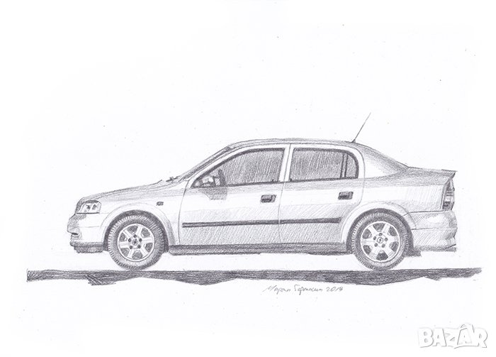 Опел Астра Г . Рисунка с молив ., снимка 1