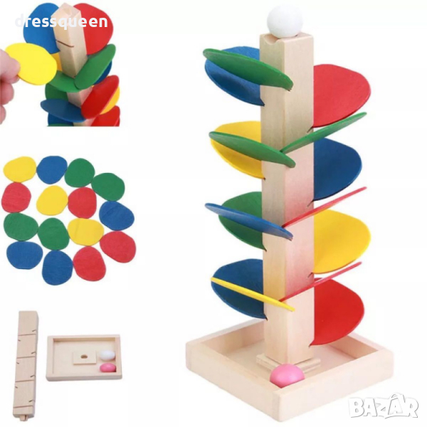 3600 Дървен пъзел дърво с падащи цветни листа и 2 броя топчета, снимка 1