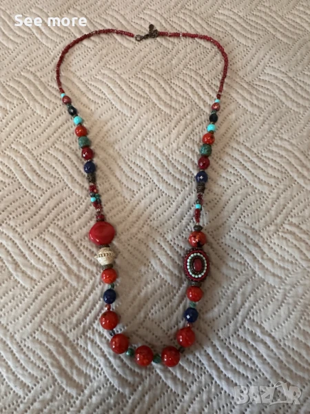 Елегантно и нестандартно колие с корал и тюркоаз, снимка 1