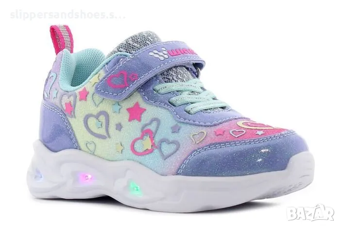 Детски светещи маратонки Wink лилаво със сърца, снимка 1