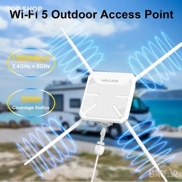 WAVLINK WiFi5 Външна безжична точка за достъп,AC1200 4x7dBi антени,PoE, снимка 1
