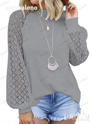 Дамски лек пуловер с дълги ръкави и дантелено деколте, 5цвята - 023, снимка 9 - Блузи с дълъг ръкав и пуловери - 39470757