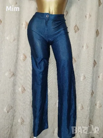 М Син панталон странично с прозрачен еластичен тюл , снимка 2 - Панталони - 50062503