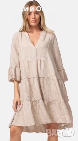 Бежова рокля памучна материя , снимка 12 - Рокли - 54153992