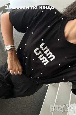 Miu Miu Дамска Тениска С Бродирано Лого И Пришити Камъни👚Дамска Блуза С Къс Ръкав-2 Цвята Код A500, снимка 10 - Тениски - 50104247