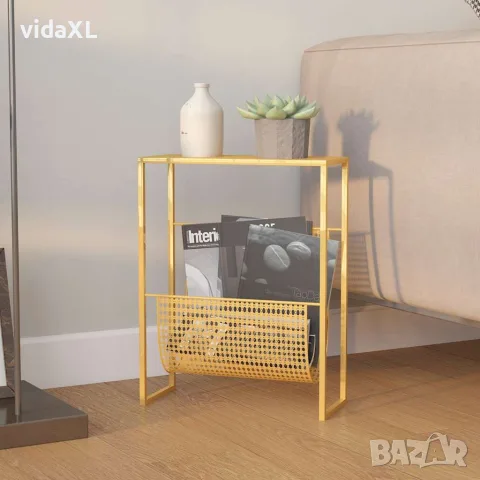 vidaXL Поставка за списания, златиста, 35x15x45 см, стомана, снимка 2 - Органайзери за бюро - 56146994