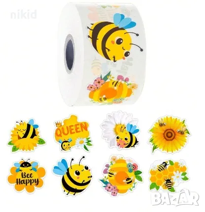 100 бр пчела пчели пчелички с цвете самозалепващи лепенки стикери за ръчна изработка за подарък, снимка 2 - Други - 47527635
