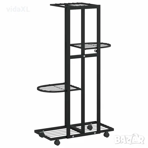 vidaXL 4-етажна стойка за цветя на колела, 44x23x80 см, черна, желязо, снимка 7 - Саксии и кашпи - 56147172