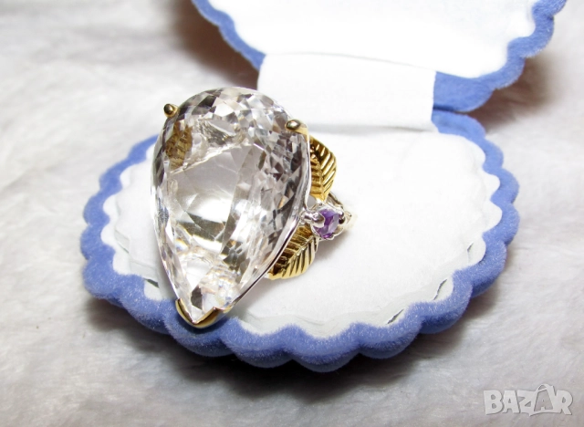 925 сребърен пръстен с планински кристал 30 карата, подходящ за подарък , снимка 2 - Пръстени - 51723296