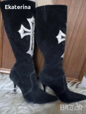 Черни готик велурени ботуши 37 номер , снимка 10 - Дамски ботуши - 52512081