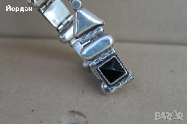 Дамска сребърна гривна с оникс, снимка 7 - Гривни - 50209898