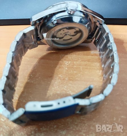 Стилен Сребрист водоустойчив мъжки механичен часовник с датник, снимка 4 - Мъжки - 31484123