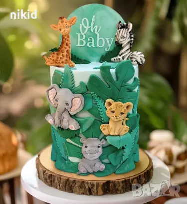 Тигър Жираф Зебра слон Хипопотам Зоо Диви животни джунгла сафари плитък силиконов молд форма фондан , снимка 4 - Форми - 47784675