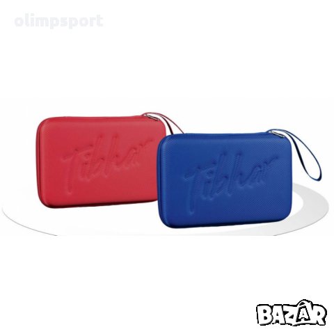 калъфка за тенис на маса Tibhar Grid правоъгълна нова синя, червена цял цип твърда кора предпазваща 