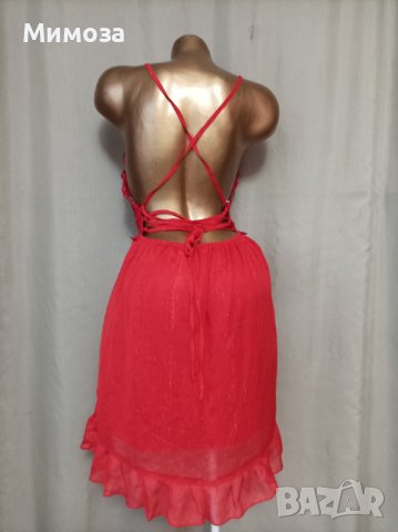 М Червена рокля с гол гръб с рязана дантела на бюста , снимка 5 - Рокли - 37301041