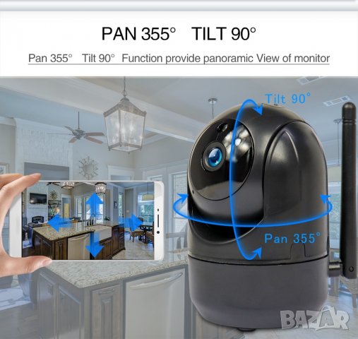 Камера за видеонаблюдение, wifi камера IP, охранителна камера, Бебефон, въртяща с микрофон, V380 pro, снимка 2 - IP камери - 38221216