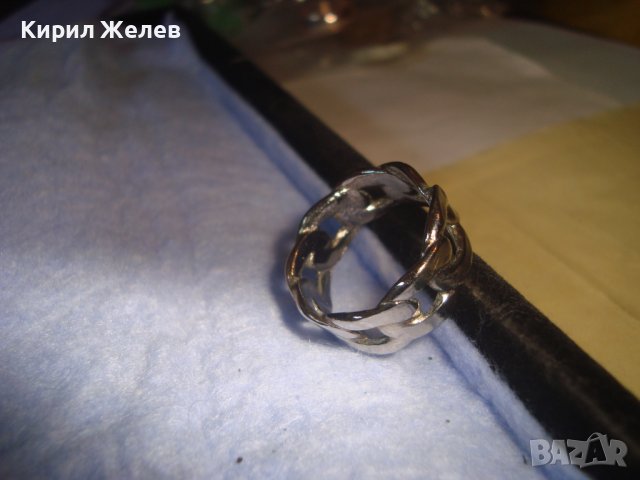 СТАР МЕДЕН АЖУРЕН ПРЪСТЕН - ТИП ХАЛКА с БЯЛА ПОЗЛАТА 27600, снимка 5 - Пръстени - 37419363