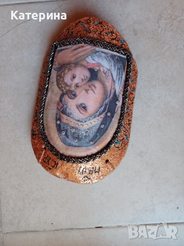 Богородица , Исус-декупаж върху керемида 