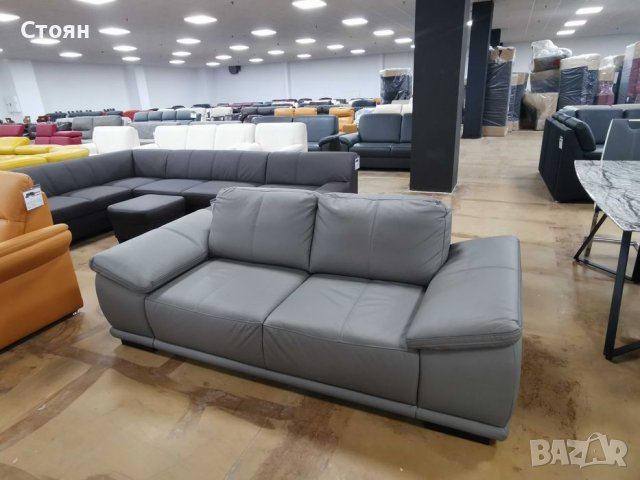 Сив кожен диван голяма двойка Calypso, снимка 2 - Дивани и мека мебел - 39945229