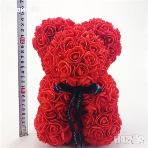 Мече от червени рози 25 см, снимка 2 - Подаръци за жени - 44242003