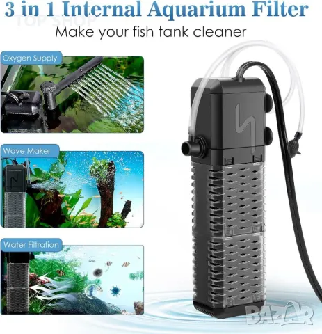 Филтър за аквариум AQQA, 800L/h вътрешен филтър за аквариум с аерация и валежи, 9W до 250L, снимка 5 - Оборудване за аквариуми - 49418025