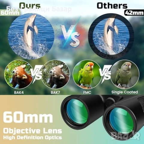 Нов 25x60 бинокъл BAK4 FMC водоустойчив против замъгляване за лов птици, снимка 4 - Други стоки за дома - 53156002
