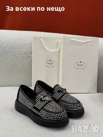 Prada Елегантни Дамски Обувки Тип Мокасини С Платформа И Камъни - 3 Цвята Код SEM-781