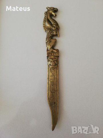 Античен китайски месингов нож за писма-рядък и уникален, снимка 9 - Антикварни и старинни предмети - 33753241