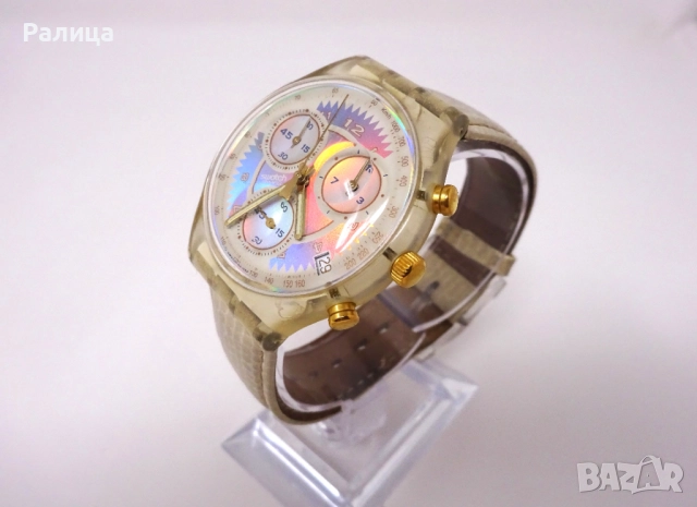 Мъжки кварцов часовник хронограф Swatch със седефен циферблат, снимка 3 - Дамски - 51883162