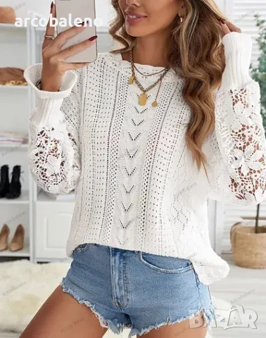 Дамски пуловер с дълъг ръкав с изрязани венчелистчета, 8цвята , снимка 3 - Блузи с дълъг ръкав и пуловери - 39343439