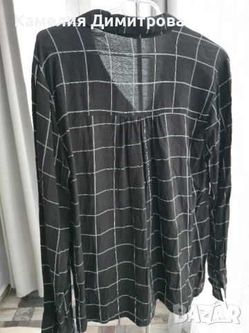 Черна риза с бяло каре и копчета, снимка 3 - Ризи - 53286496