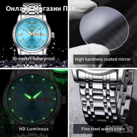 OLEVS 5513 Мъжки кварцов часовник с двоен календар и диамантени индекси, водоустойчив, снимка 5 - Мъжки - 52349057