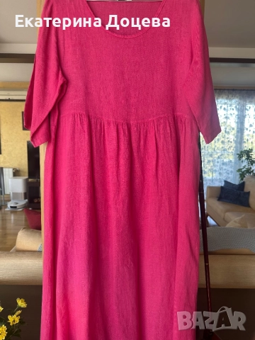 Розова ленена рокля, снимка 4 - Рокли - 51587678