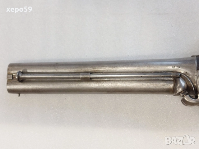 Рядък, в отлично състояние, двуцевен капсулен пищов-дамаскова стомана, снимка 4 - Антикварни и старинни предмети - 52292828