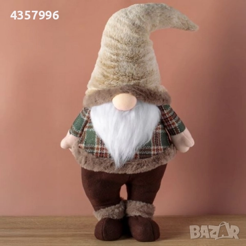 Коледна фигура - гном с кафяво карирано палто, кафяви панталони, 72см