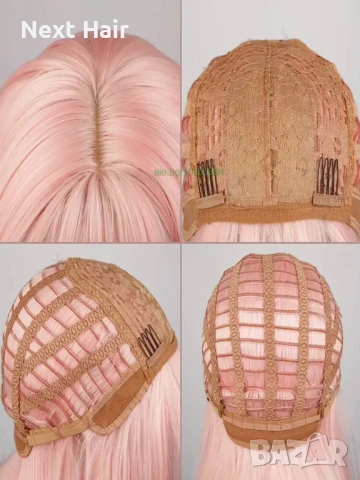 Къса плътна розова перука с бретон, снимка 4 - Аксесоари за коса - 51086907