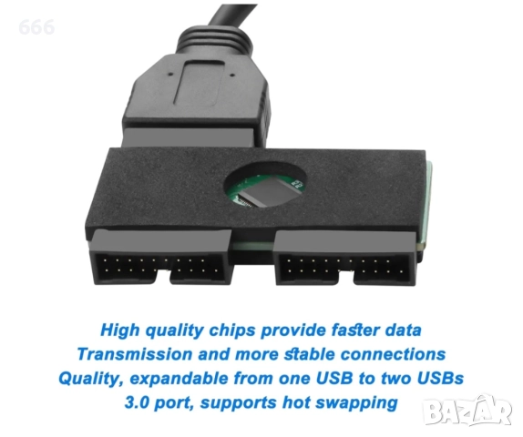 USB3.0 19PIN сплитер 1 към 2 удължителен кабел за дънна платка, снимка 5 - Друга електроника - 52940306
