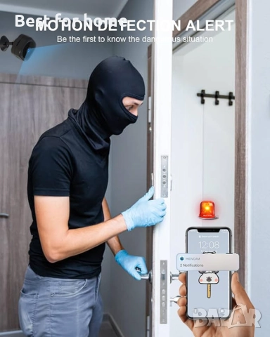 WiFi вътрешна охранителна камера с нощно виждане, детектор на движение, широкоъгълен обхват, снимка 4 - Други - 51822975