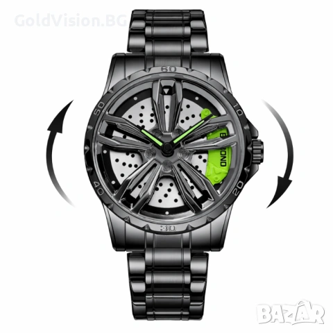 BINBOND Wheel Black Green – мъжки спортен часовник с въртяща джанта