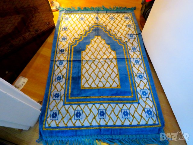 турско молитвено килимче, килимче за молитва за Намаз- светлосин с орнаменти