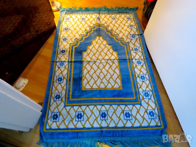 турско молитвено килимче, килимче за молитва за Намаз- светлосин с орнаменти османски килим