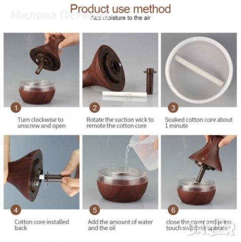 300ml LED Дифузер Овлажнител Ароматизатор завъздух Лампа АРОМА ТЕРАПИЯ, снимка 11 - Ароматизатори - 36787046