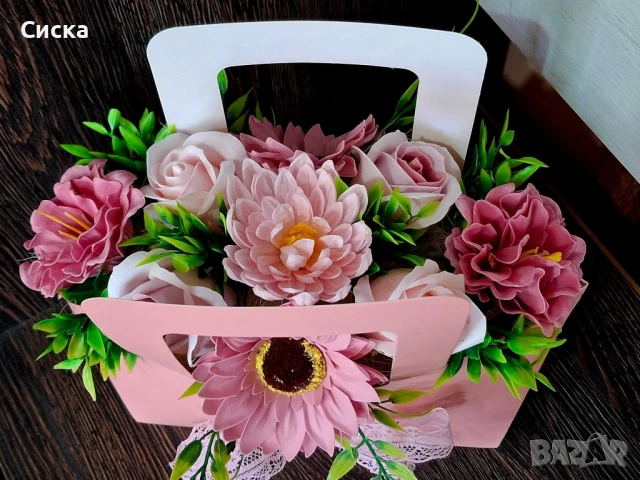 Чанти със сапунени цветя от пластичен сапун в розово и пепел от рози за вашите специални поводи🌸, снимка 8 - Подаръци за жени - 50712218