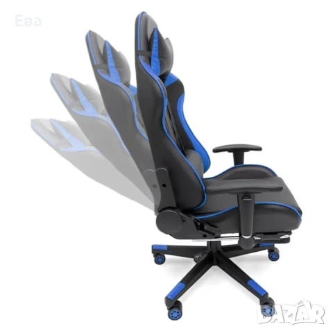 Геймърски стол за релакс с масаж и подложка за крака - син, снимка 6 - Столове - 53253570