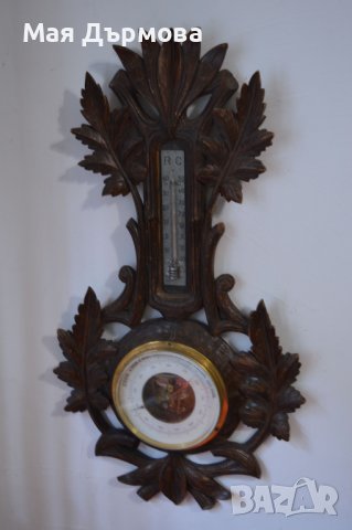 голям дървен старинен барометър, снимка 1 - Други ценни предмети - 44497232