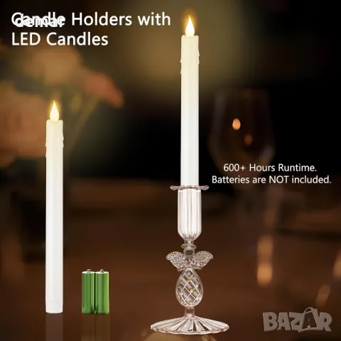 Безпламъчна конична свещ SuJolly с винтидж стъклена поставка, 2 броя, розово злато, снимка 2 - Декорация за дома - 50357718