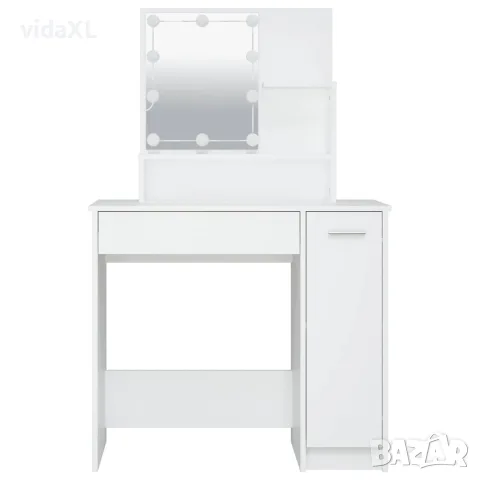 vidaXL Тоалетка с LED, бяла, 86,5x35x136 см, снимка 5 - Маси - 56147811