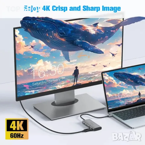 RSHTECH 10Gbps USB C хъб, 7-в-1 USB C многопортов адаптер с 4K HDMI, USB-A 3.2, 2 USB-C 3.2, снимка 2 - Друга електроника - 49451943